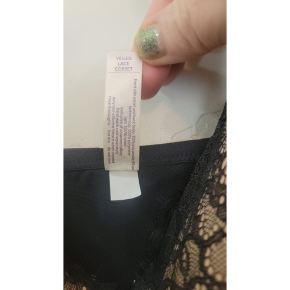 Cacique Black Beige Veiled Lace Corset Front Closures Sz.42DDD - Picture 6 of 6